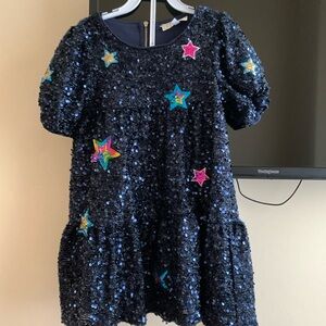 HANNA BANANA SIZE 6 GIRLS BLUE SEQUIN DRESS WITH STARS PRE WORN